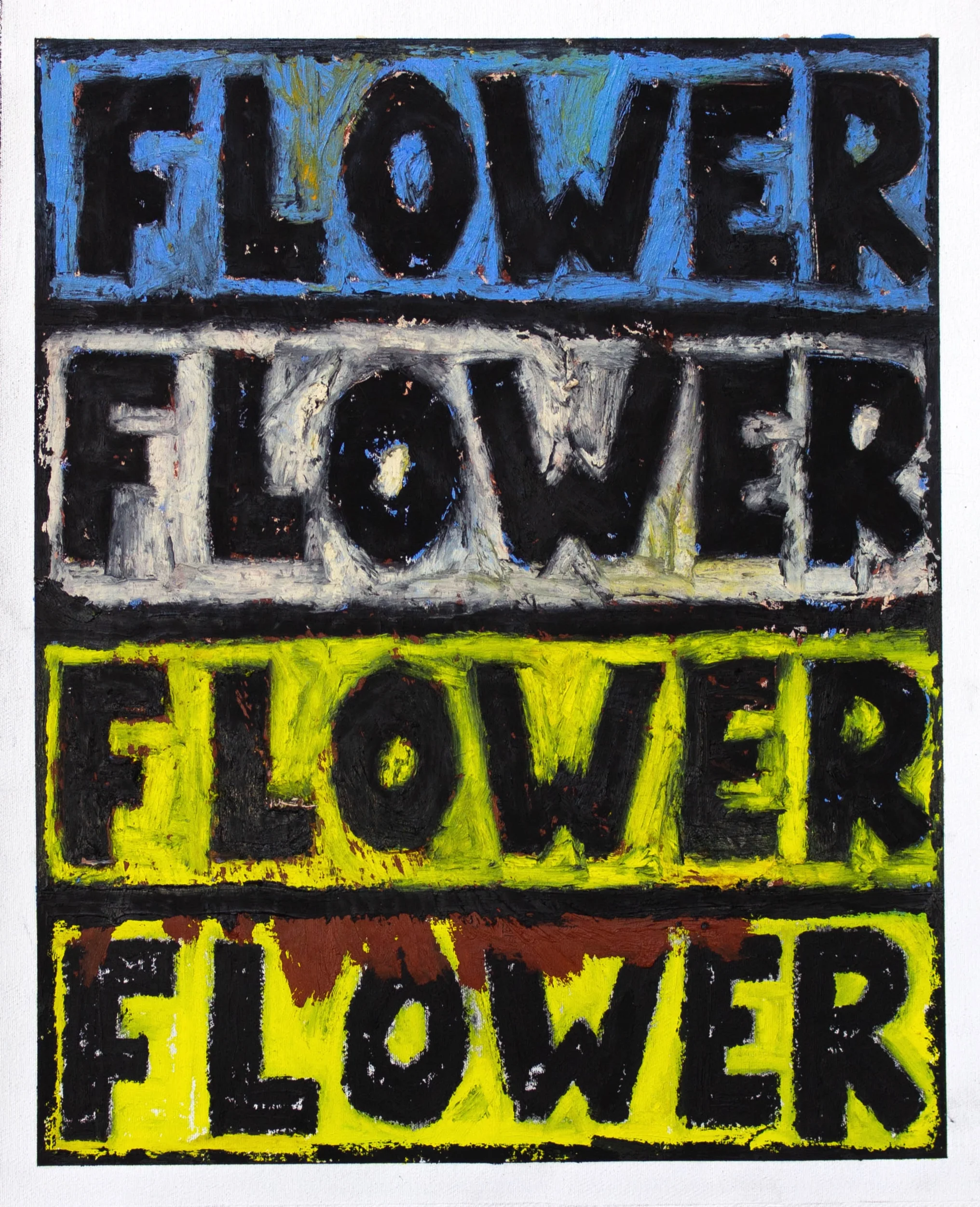 “FLOWERSTORE” / 2019 OILSTICK ON UNSTRETCHED CANVAS FRAMED IN WHITE WITH ARTGLASS AR70 42 X 51 CM 4900 NOK