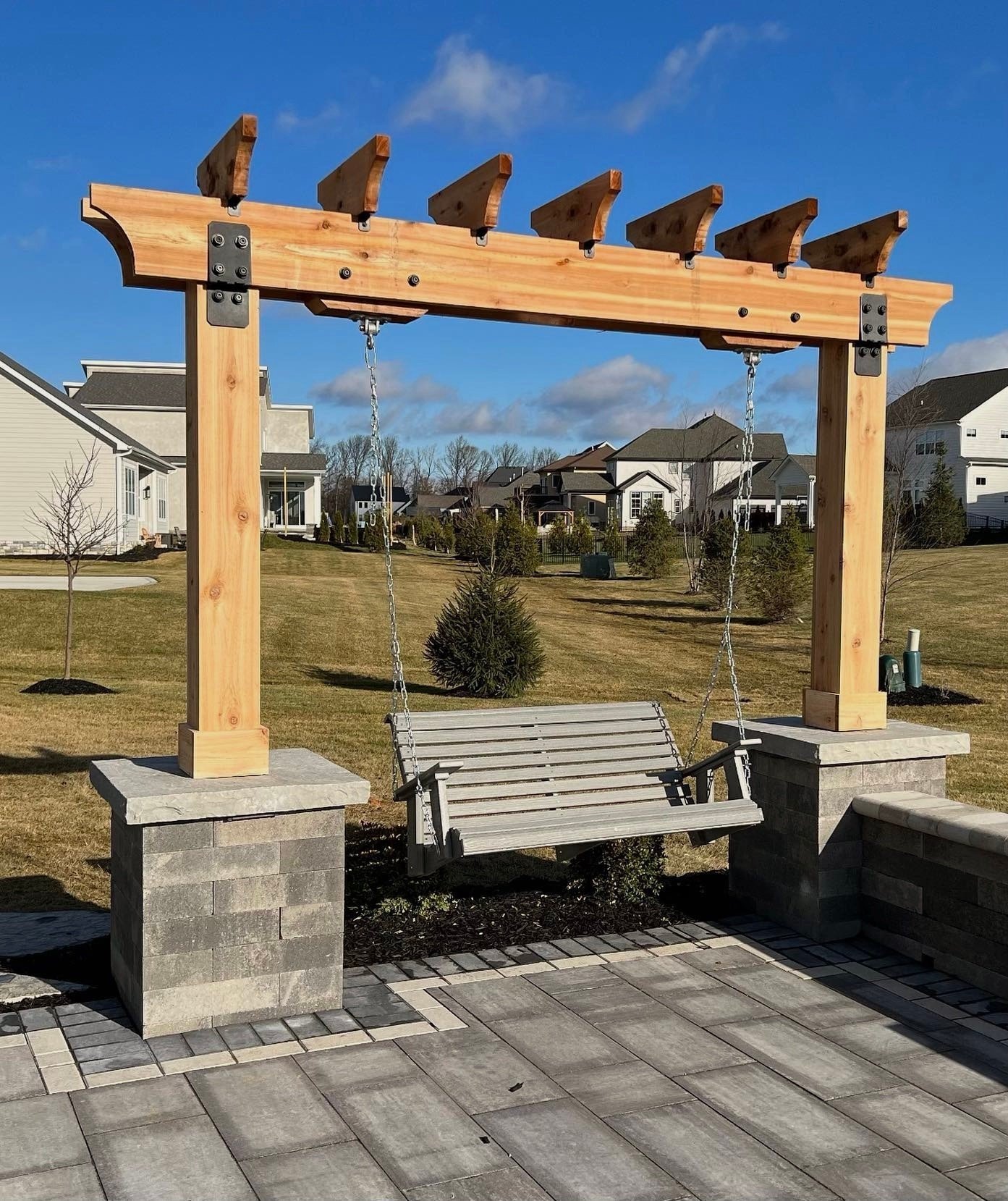 When it comes to landscaping, a swing is never a miss.

#columbushomes #yardrenovation #ohiohomes #columbushomes #columbuslife #lifein614 #backyardlounge #loungechairs