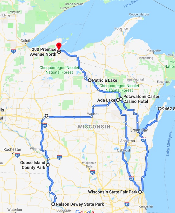Here’s a map of our Wisconsin travels. I guess next time we need to visit Madison and the Dells.