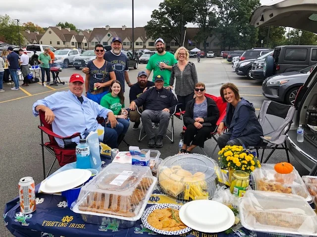 The rain held off for our Tailgate at the ND - Virginia game. The best part of going to a Notre Dame football game is tailgating with friends! In fact, we skipped the game and watched on TV. Thanks for taking the photo blue pants - classic Jim.