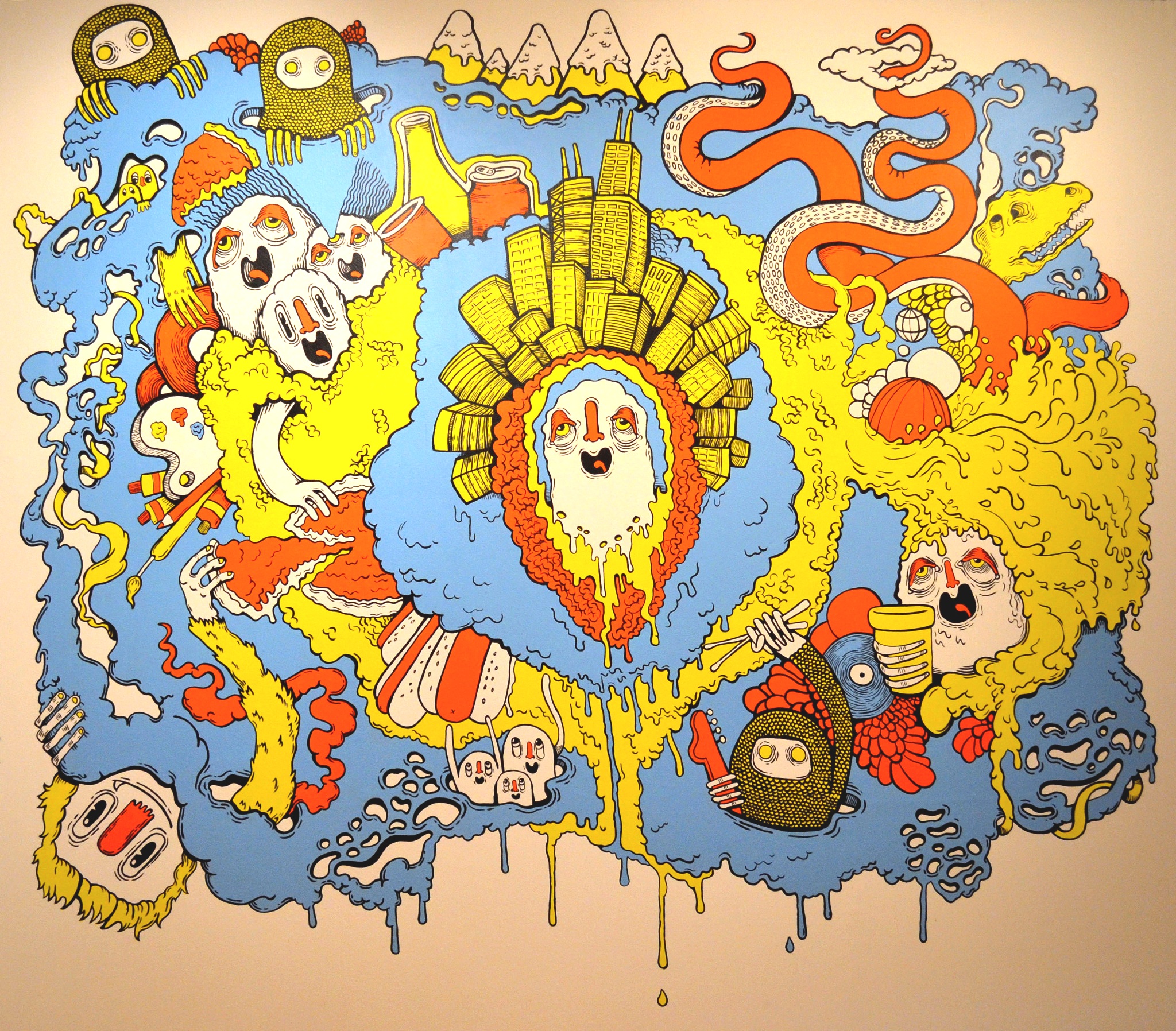 The final product ended up being roughly 12’ x 15’ and remained at the Glass Curtain Gallery for the 2013 Fall semester