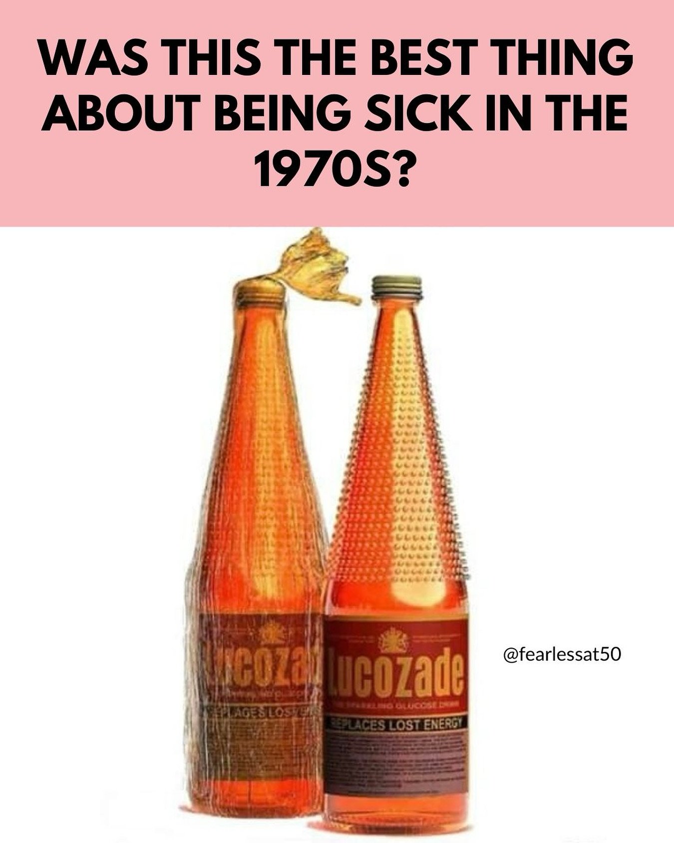Was this the best thing about being sick back in the 70s? Who else was given this as a kid when they were poorly? Seems weird now! 

#genxers #genx #1970skids #1970s #1980s #lucozade #midlifewomen #midlife #nostalgia #nostalgic