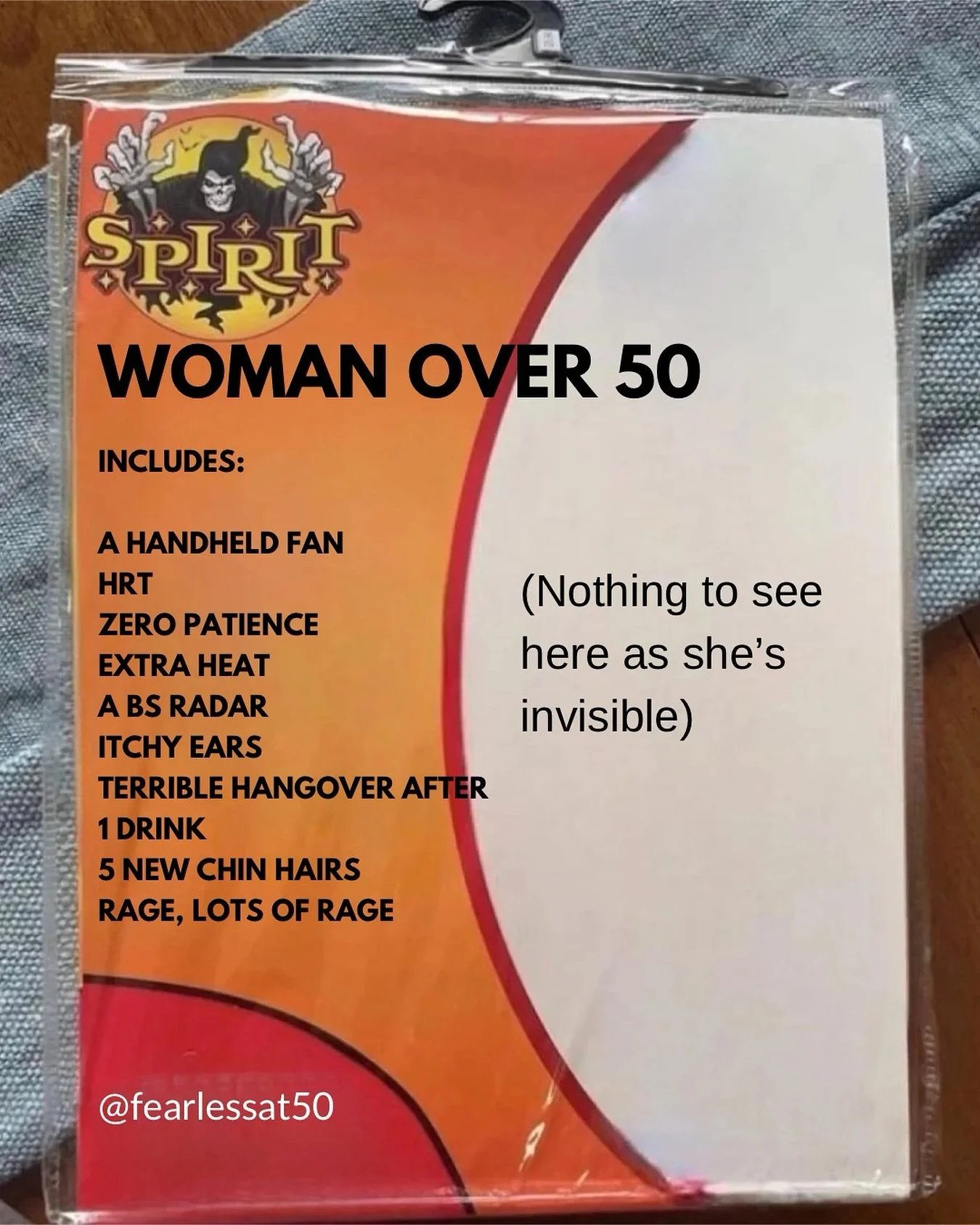 Couldn&rsquo;t resist making another &ldquo;costume&rdquo; - an over 50 year old woman! 

(Just a bit of fun - it&rsquo;s pretty ridiculous that I have to say this on my Memes but hey!) 

#over50women #over50 #midlife #midlifewoman #menopause #perime