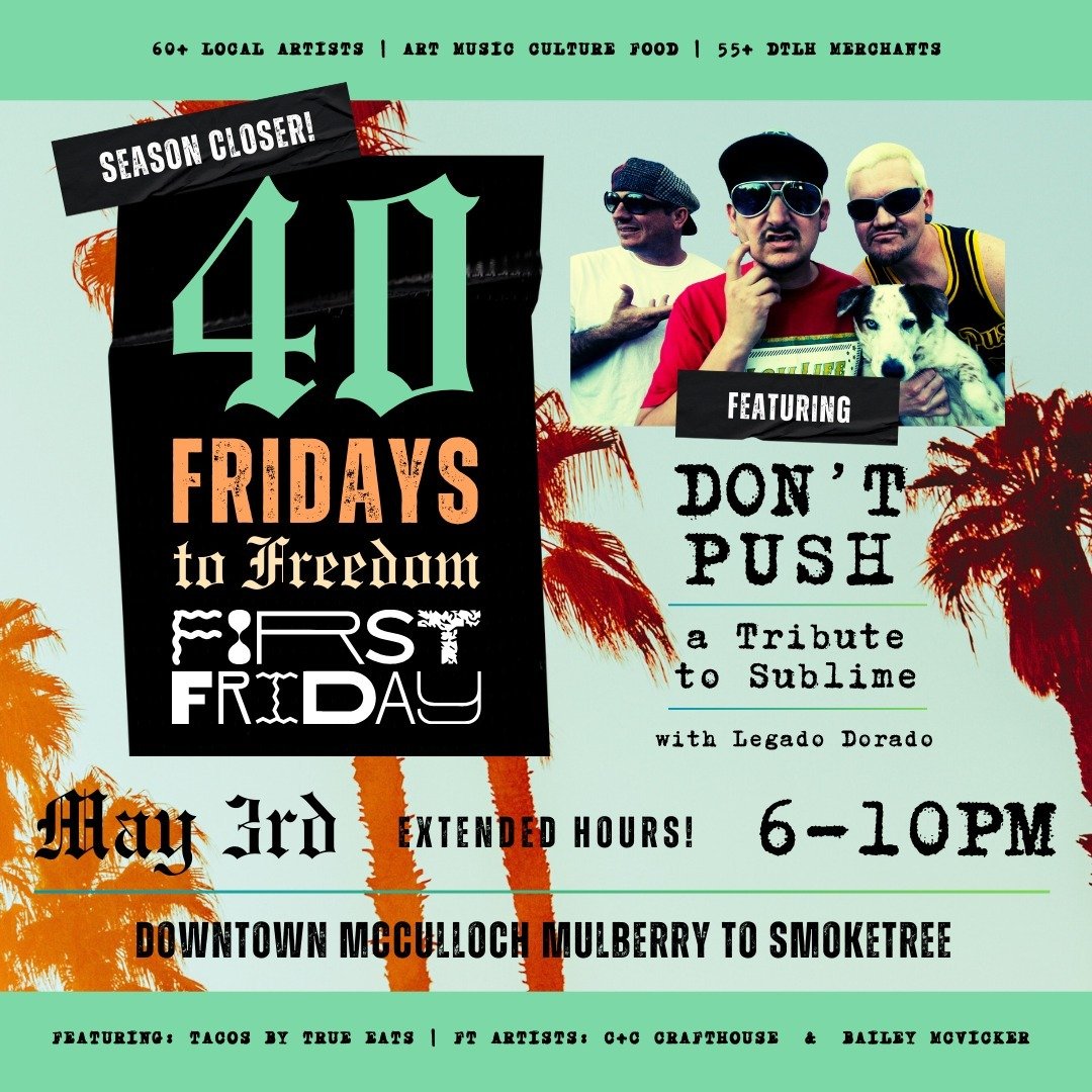 It's First Friday &amp; the Living's Easy ✌︎ 

✺ Season Closer + Extended Hours ✺

Super bummed you missed Sublime at Coachella? Catch tribute band @dontpushofficial at YardCity on May 3rd!

PLUS: 
🌴 Opening Band: @legadodorado0fficial 
🌴 Ft Artist