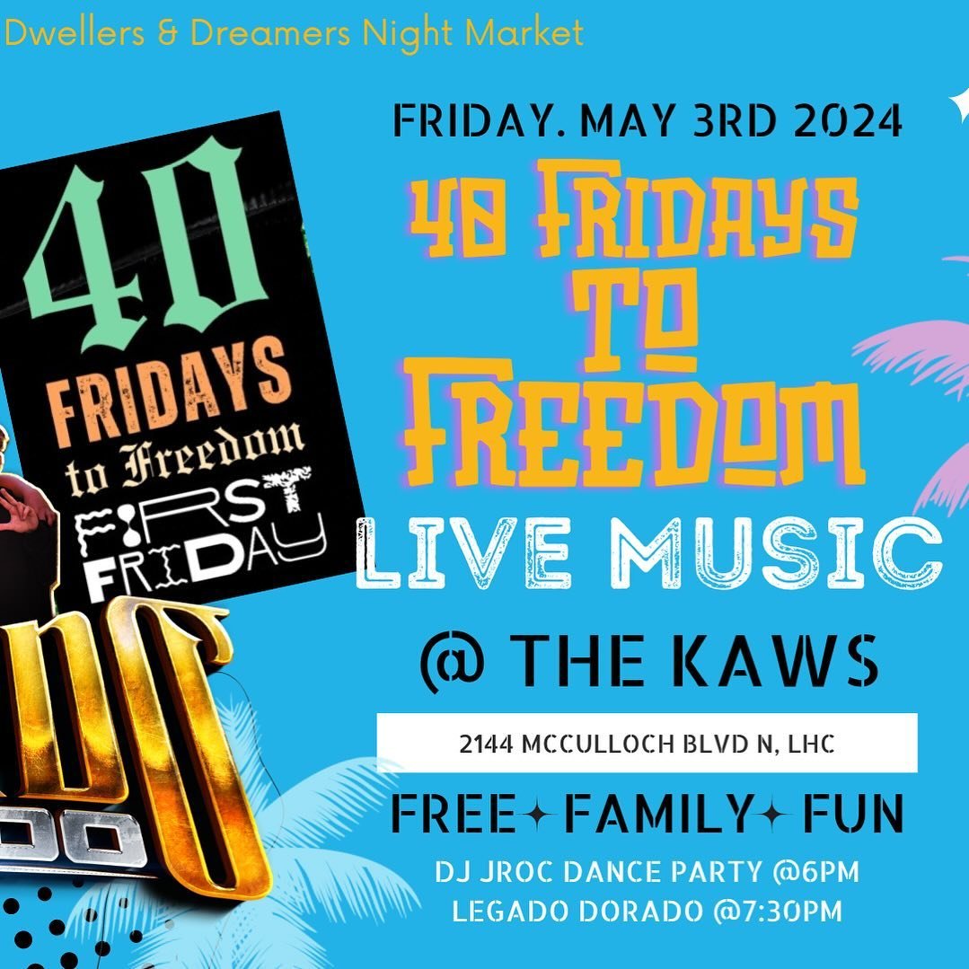 🌴FIRST FRIDAY // MAY 3RD // 6-10PM🌴
🌞40 Fridays to Freedom🌞

✨️🌴Celebrate the last&nbsp;@firstfridayhavasu&nbsp;of the season with us at the Dwellers &amp; Dreamers Night Market! Enjoy a wide range of local vendors, live performances, and delici