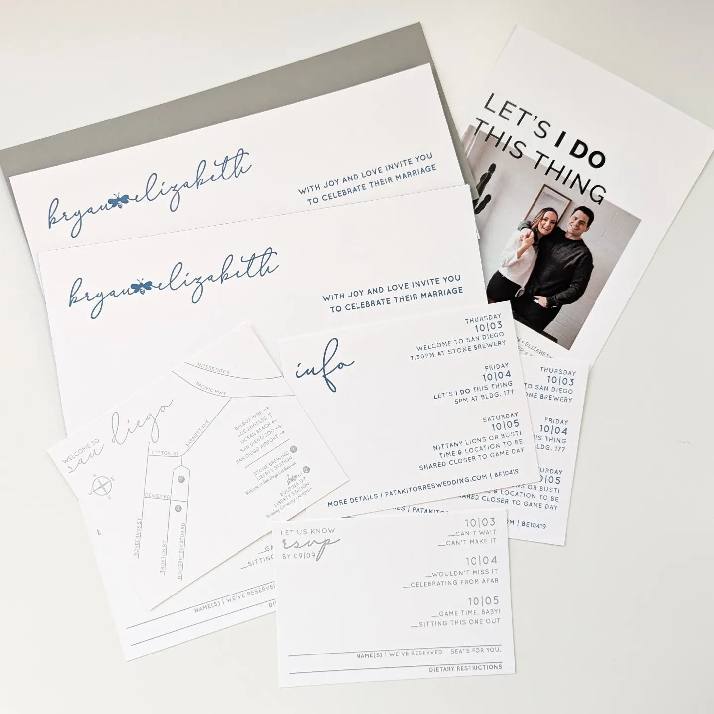 Bryan🐝Elizabeth - Let's I DO this thing 🤍 A four piece suite with navy and gray impressions. B&amp;E filled their day with personal touches and so. much. love. #staypressed