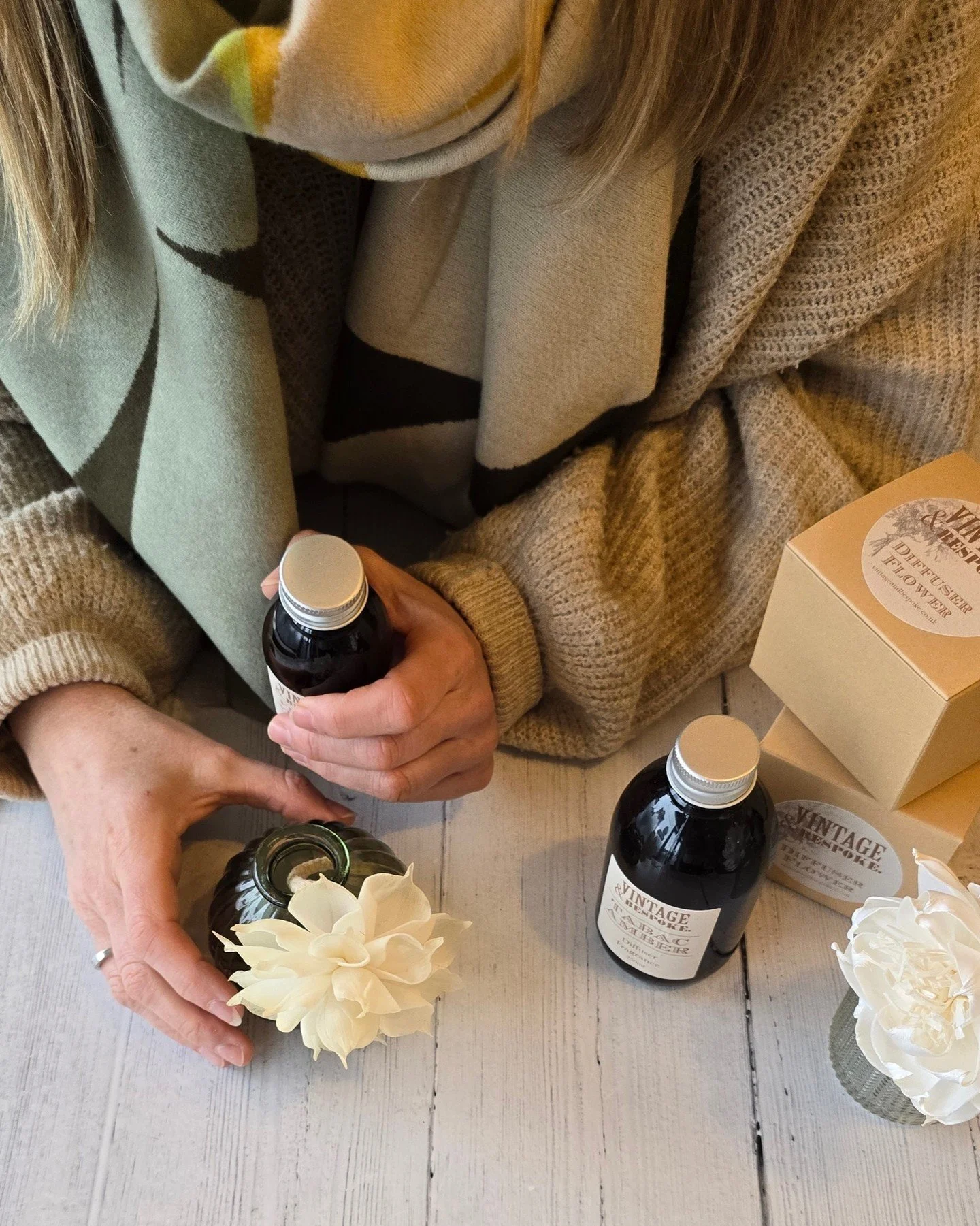 These were a big hit last Christmas, so we&rsquo;ve stocked them again. A Vintage &amp; Bespoke flower is popped in a choice of beautiful vases filled with fragrance oil, gently releasing scent throughout your home.

Choose from a range of vases, flo