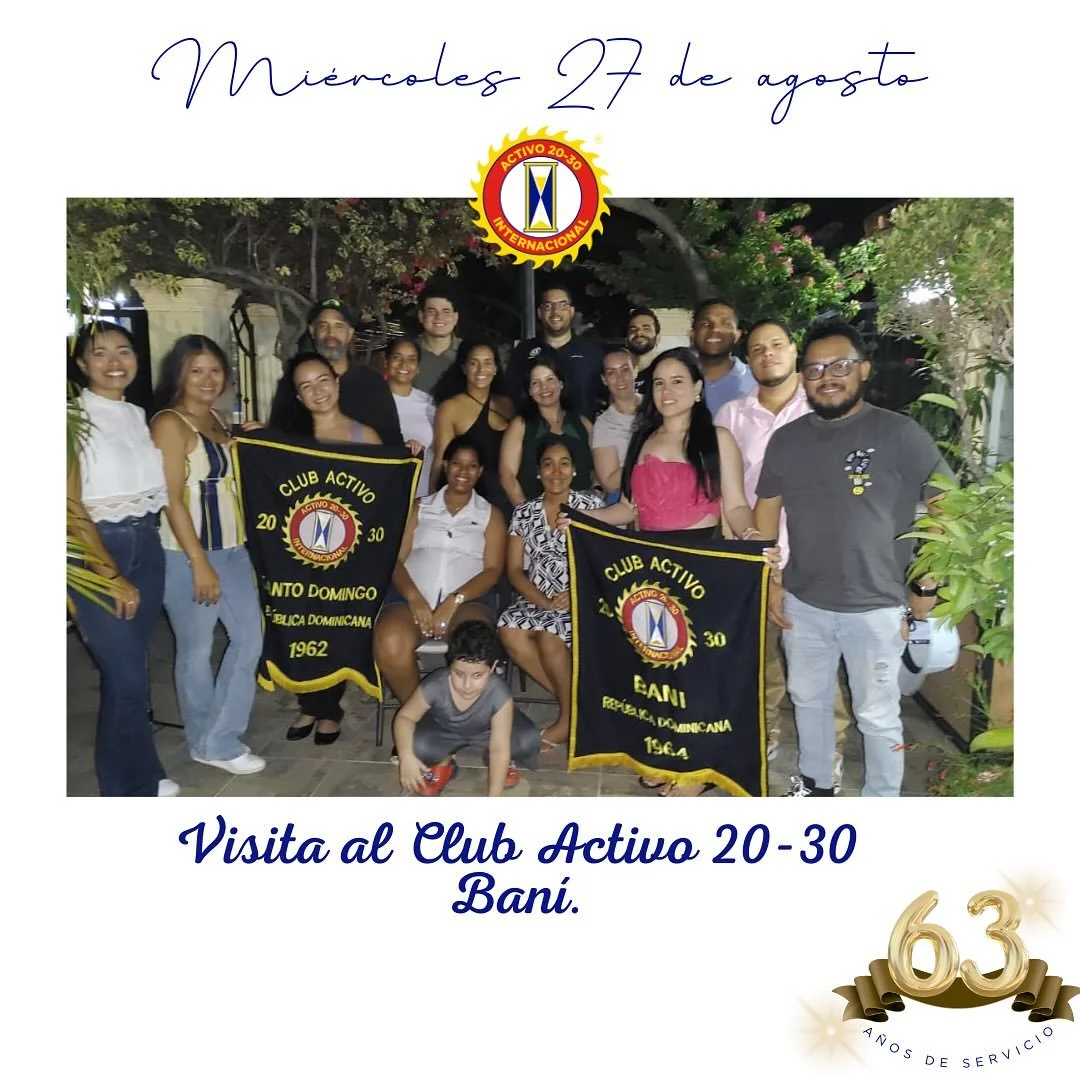✨ Ayer miércoles 27 de agosto, nuestro Club Activo 20-30 de Santo Domingo tuvo el honor de visitar al Club Activo 20-30 de Baní. 🤝 Fue un espacio de alegría, aprendizaje y confraternidad, donde compartimos gratos momentos con nu