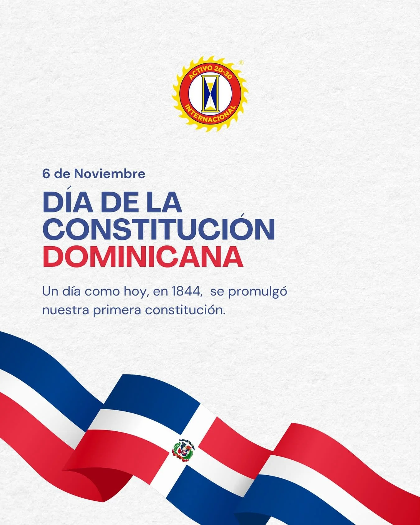🇩🇴 D&iacute;a de la Constituci&oacute;n Dominicana 🇩🇴

Hoy conmemoramos uno de los pilares fundamentales de nuestra historia: la Constituci&oacute;n Dominicana, proclamada por primera vez el 6 de noviembre de 1844 en San Crist&oacute;bal.

Este d
