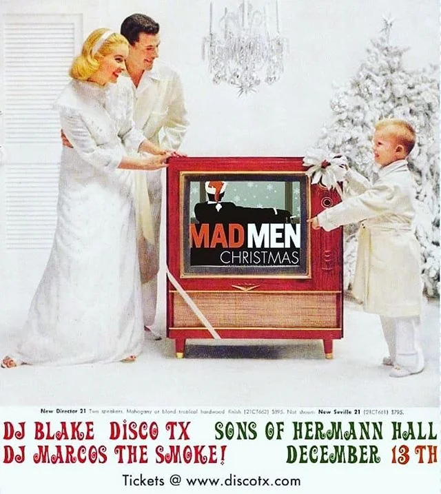 TONIGHT IS @disco_tx #madmen themed #XMAS 🍸🍾 Party! @meaowciao will be getting her vintage gogo on 👠💗Come get your 2020 fortune by moi.