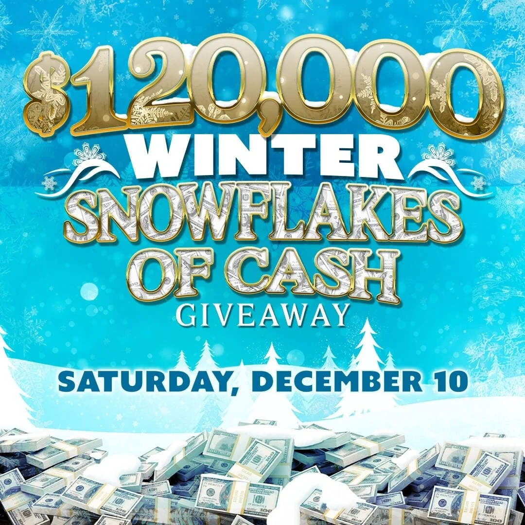 ❄️🎄It's the most wonderful time of the year...to win snowflakes of CASH! Bundle up and come join the fun this Saturday. We can't wait to see you!⁠
⁠
Get all the details in the link in our bio. 👉