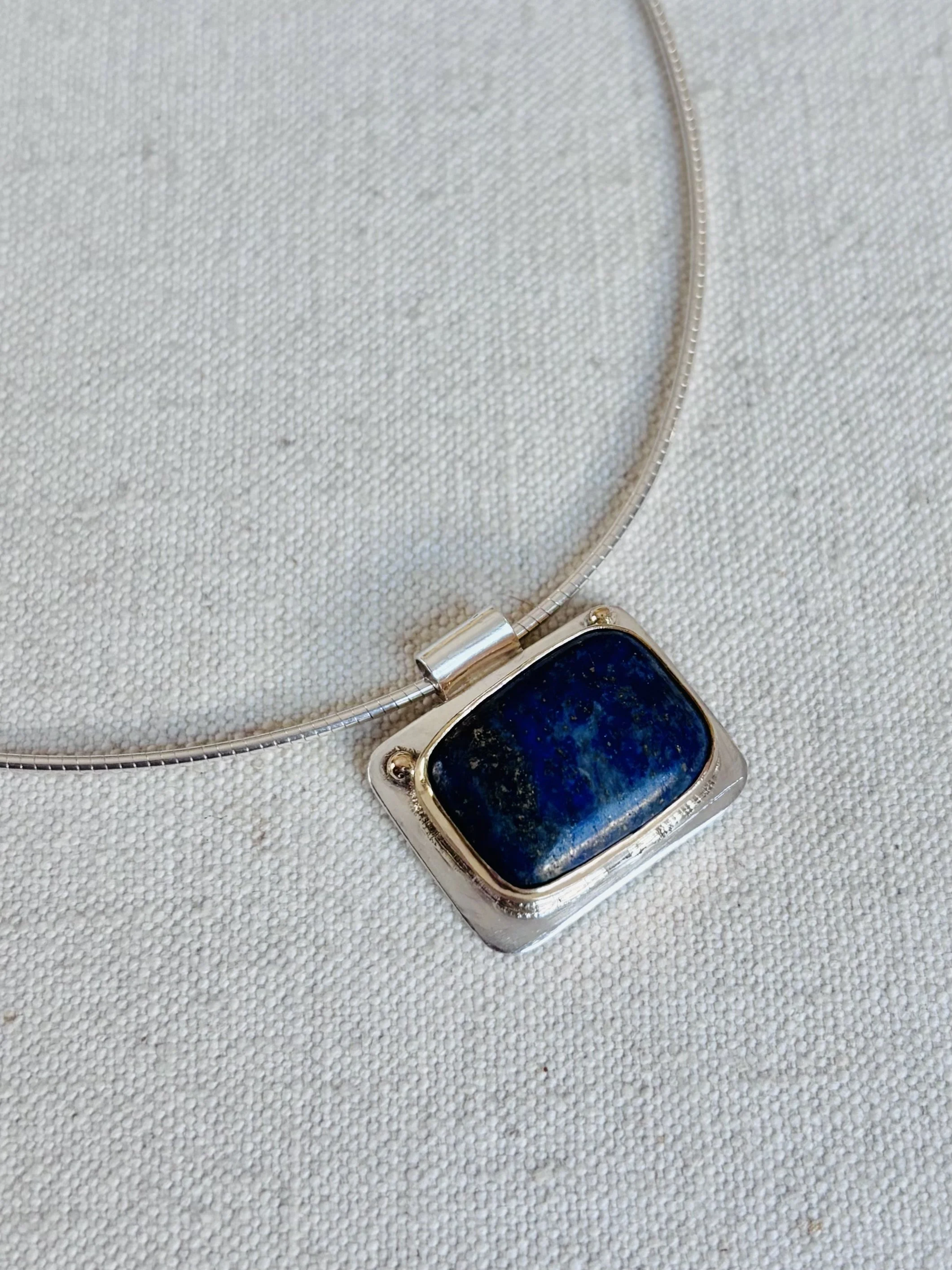 Rectangle Lapis Lazuli Gold & Silver Necklace