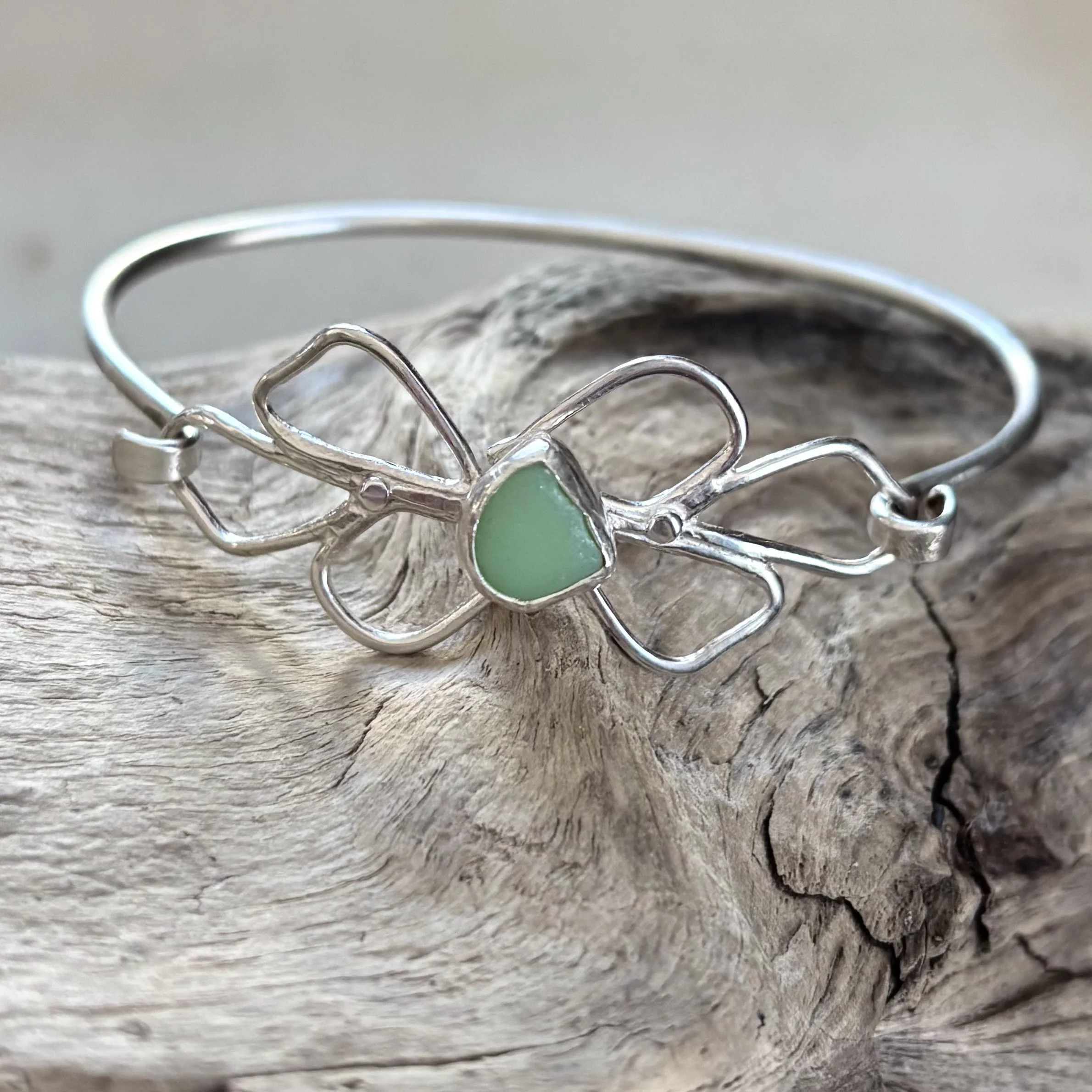 Marine Botanical Latch Bracelet w/ Milk Glass