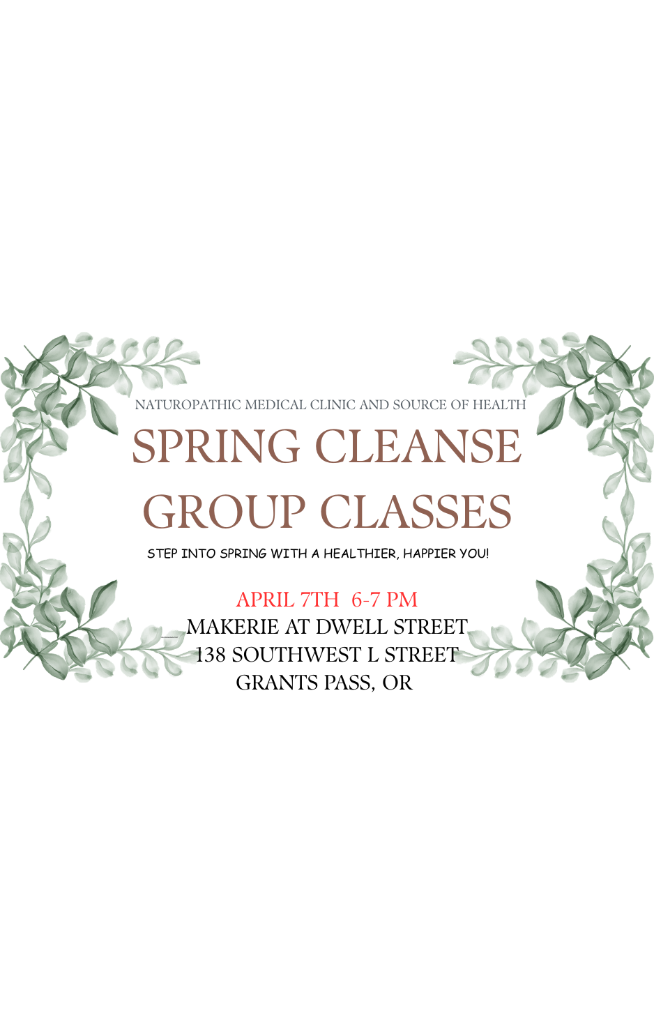Spring Cleanse April 7th 6-7pm