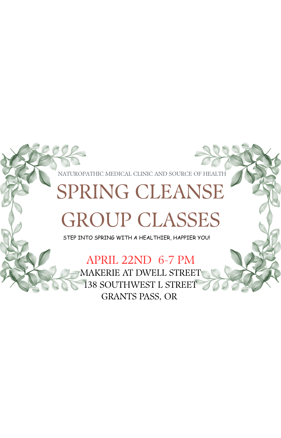 Spring Cleanse April 22nd 6-7pm