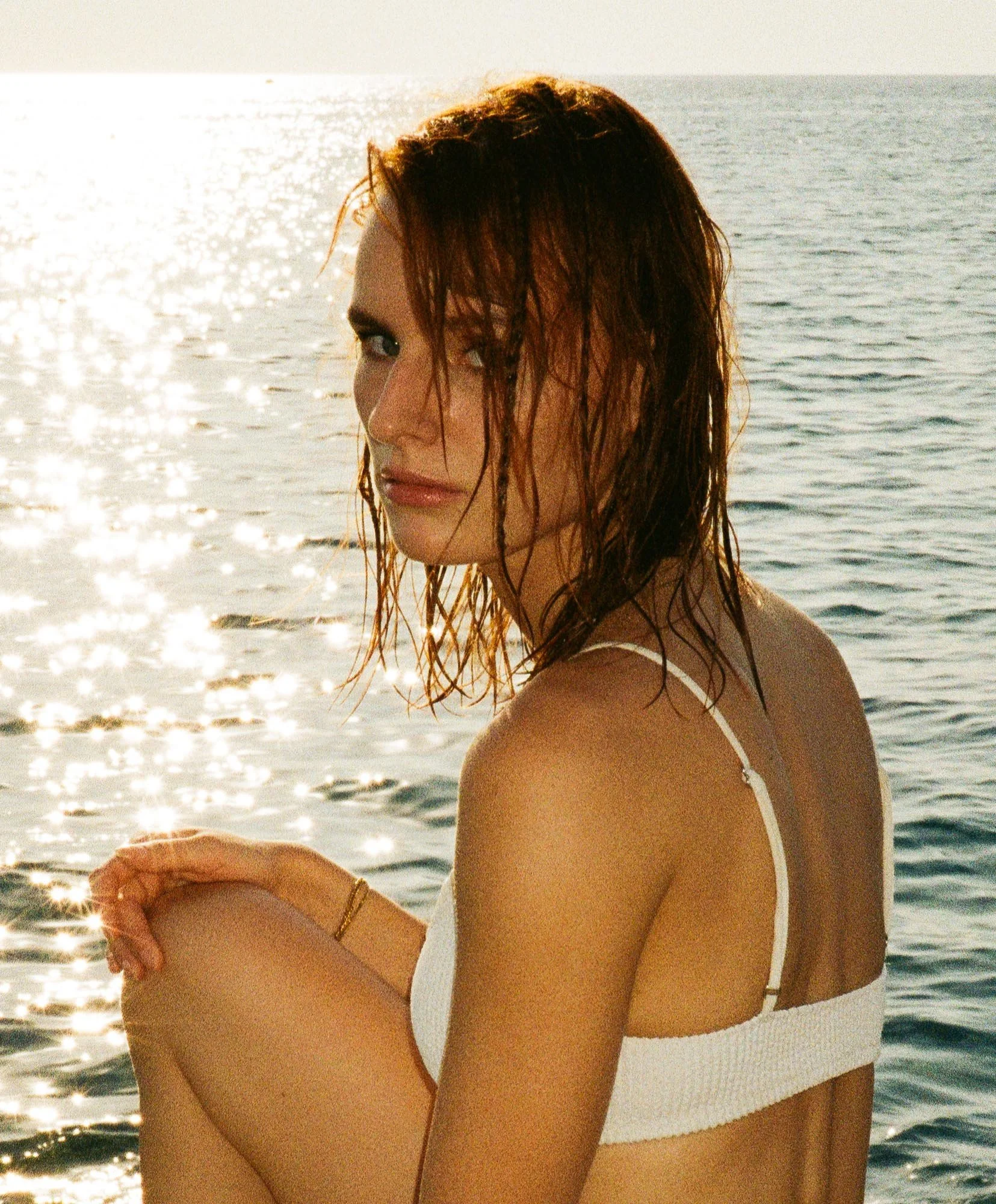 Jasmin Stock photographed by Mike Palmowski in Rhodes. Swimwear shooting on 35mm color film.