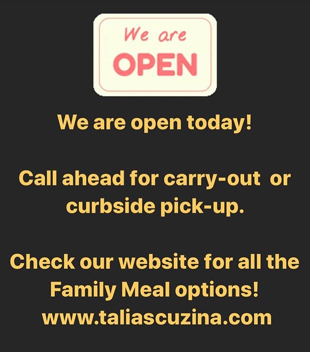 We are open today 🌯 Check out all our Family Meal options available on our website! Taliascuzina.com/familymeals