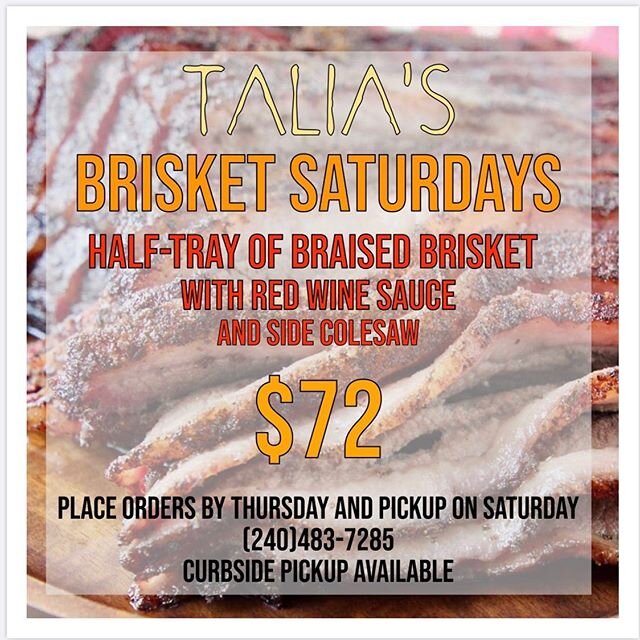 Introducing Brisket Saturday&rsquo;s!!! Our brisket was very well received from past specials. So we want to make it a weekly special! Place your orders by Thursday and pickup on Saturday from noon to close.