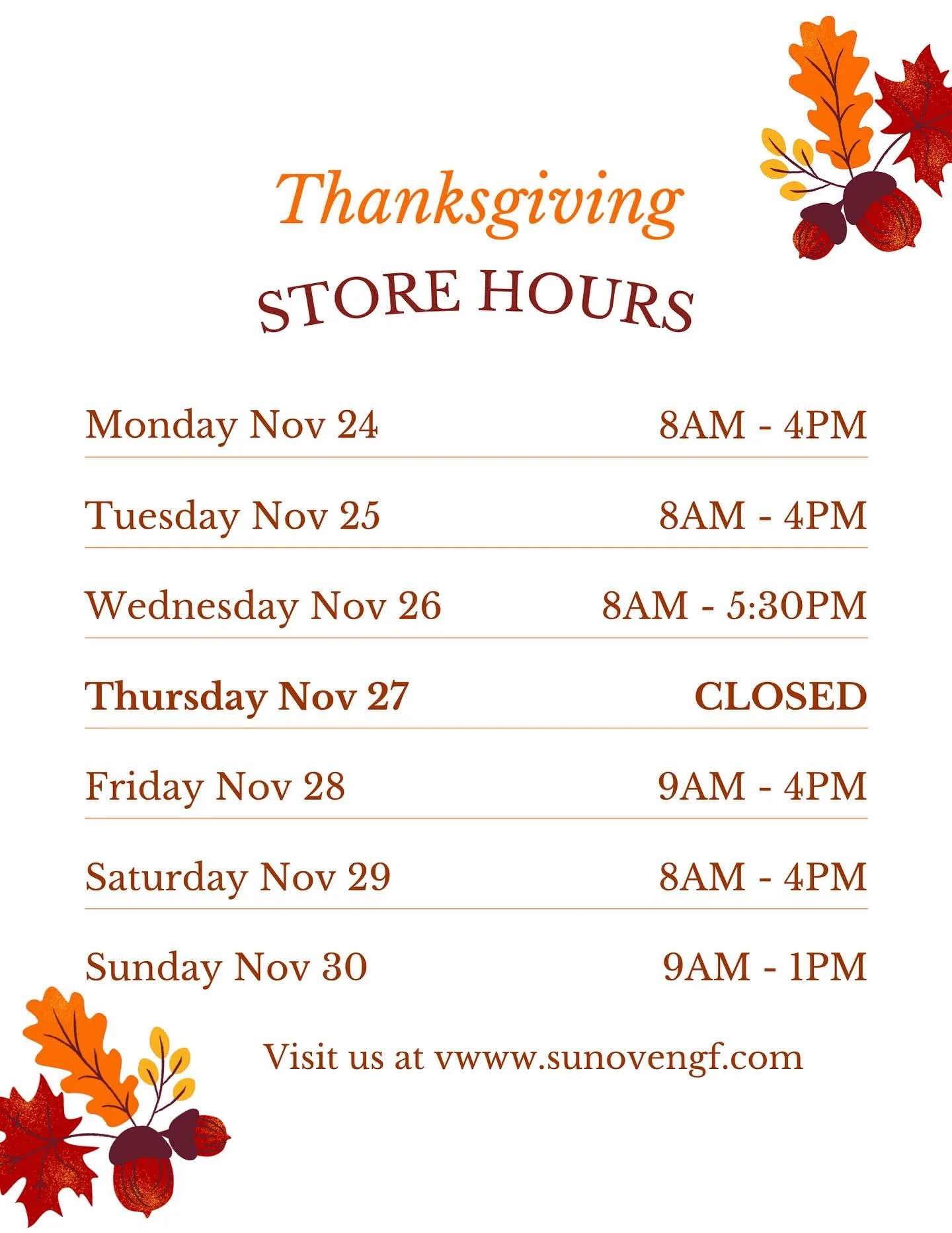 Next week&rsquo;s holiday hours at the bakery🫶!

#thanksgivingdinner #glutenfreethanksgiving #veganpies