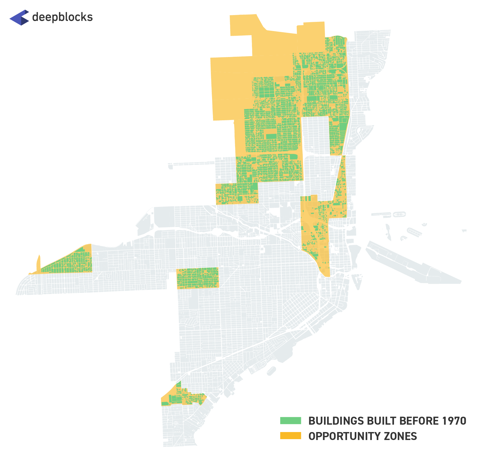 Opportunity Zone parcels with Old Buildings in City of Miami.