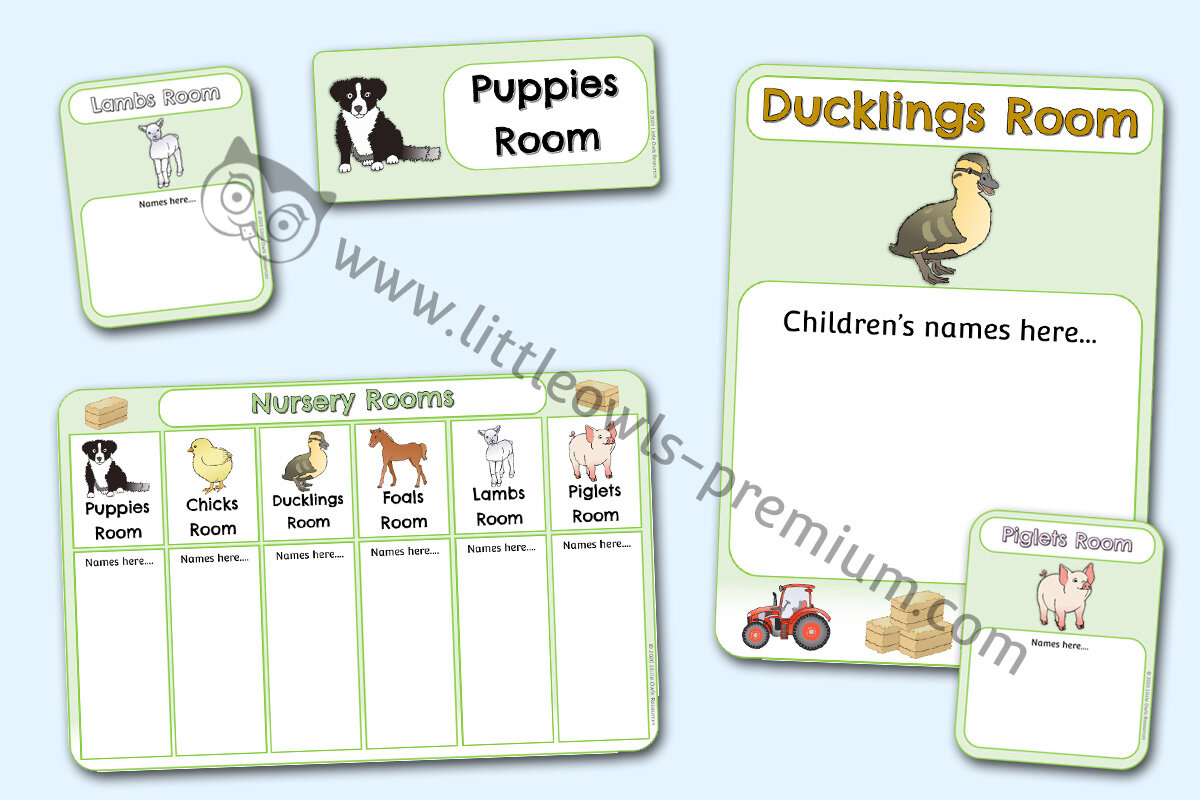 NURSERY ROOM CHARTS/POSTERS - YOUNG FARM ANIMALS