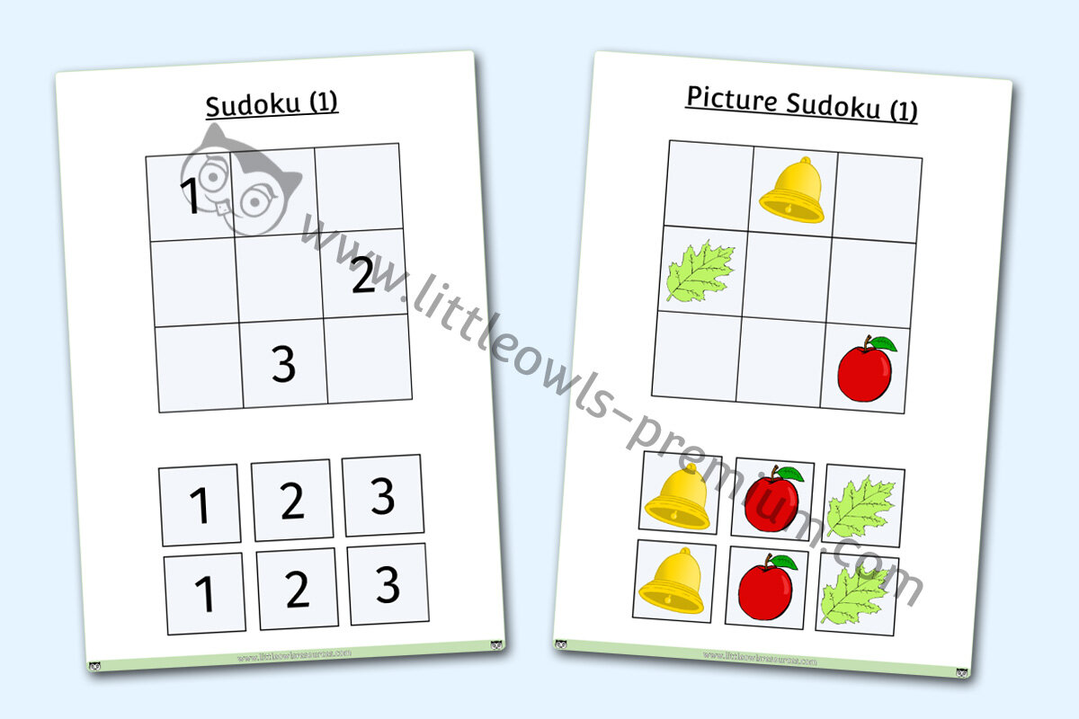 BASIC SUDOKU PUZZLES - PICTURES AND NUMBERS