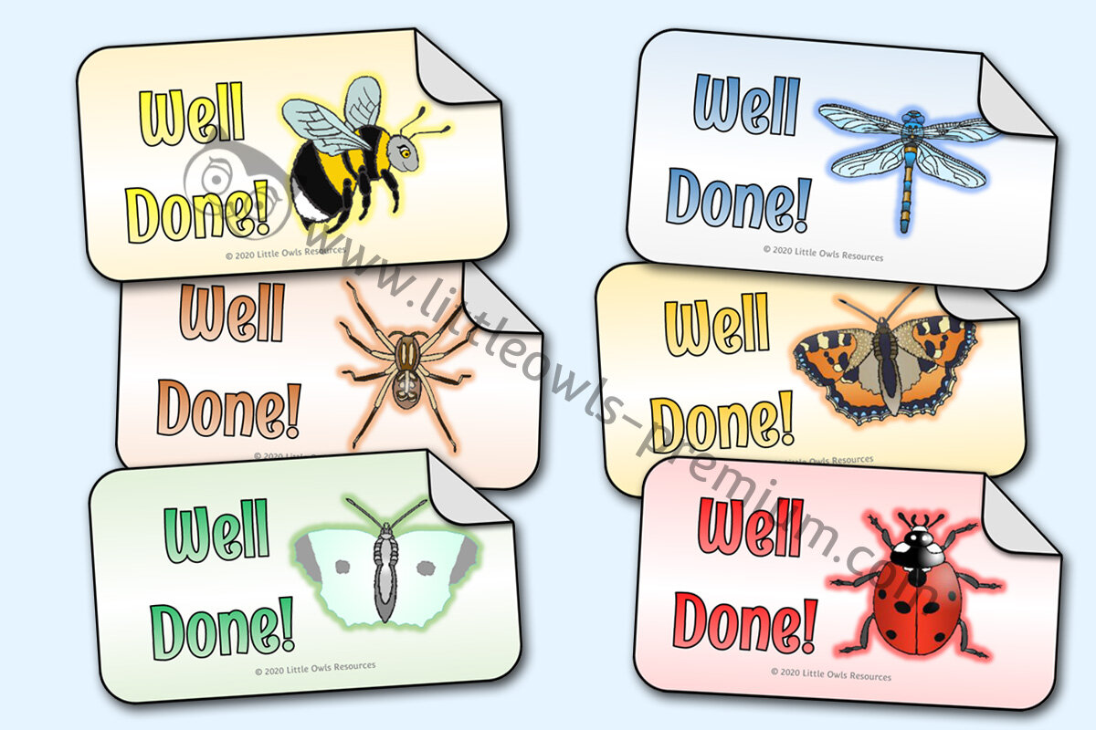 MINIBEASTS/BUGS THEMED 'WELL DONE!' STICKERS