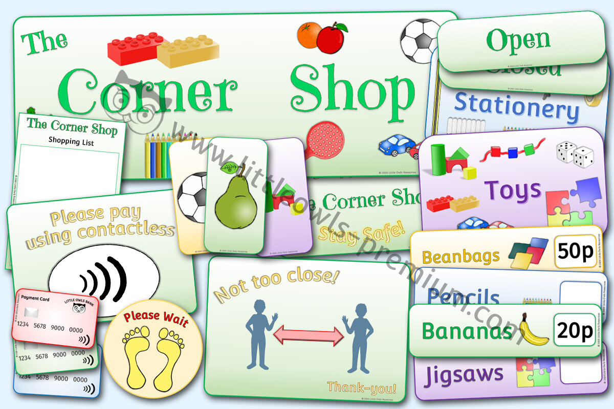 CORNER SHOP ROLE-PLAY PACK - REFLECTS CURRENT REAL LIFE SOCIAL DISTANCING PRACTICES