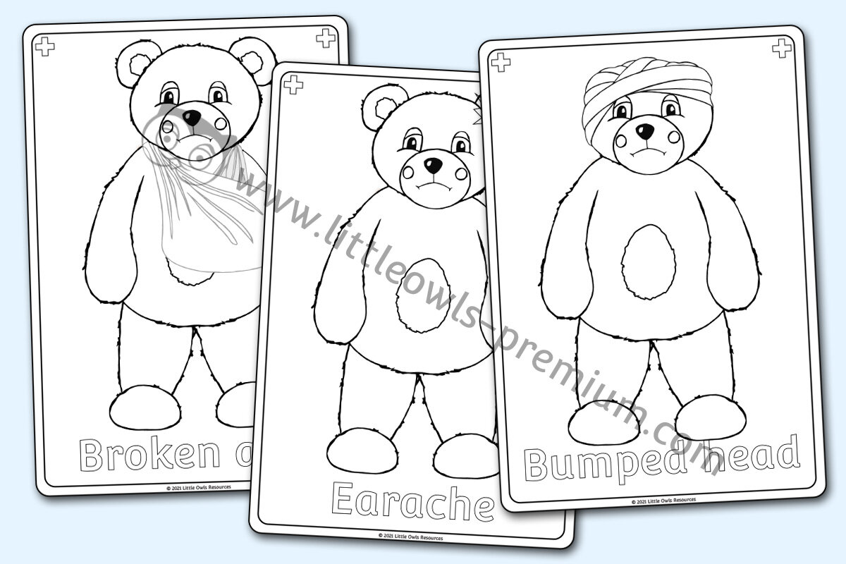POORLY TEDDY - A4 COLOURING POSTERS (Labelled) 