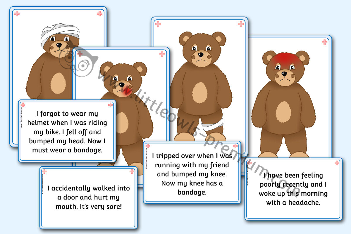 POORLY TEDDY - A5 POSTERS & DESCRIPTION MATCH