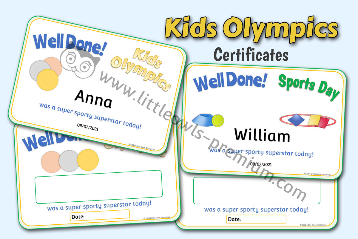 KIDS OLYMPICS & SPORTS DAY - 'WELL DONE!' CERTIFICATES