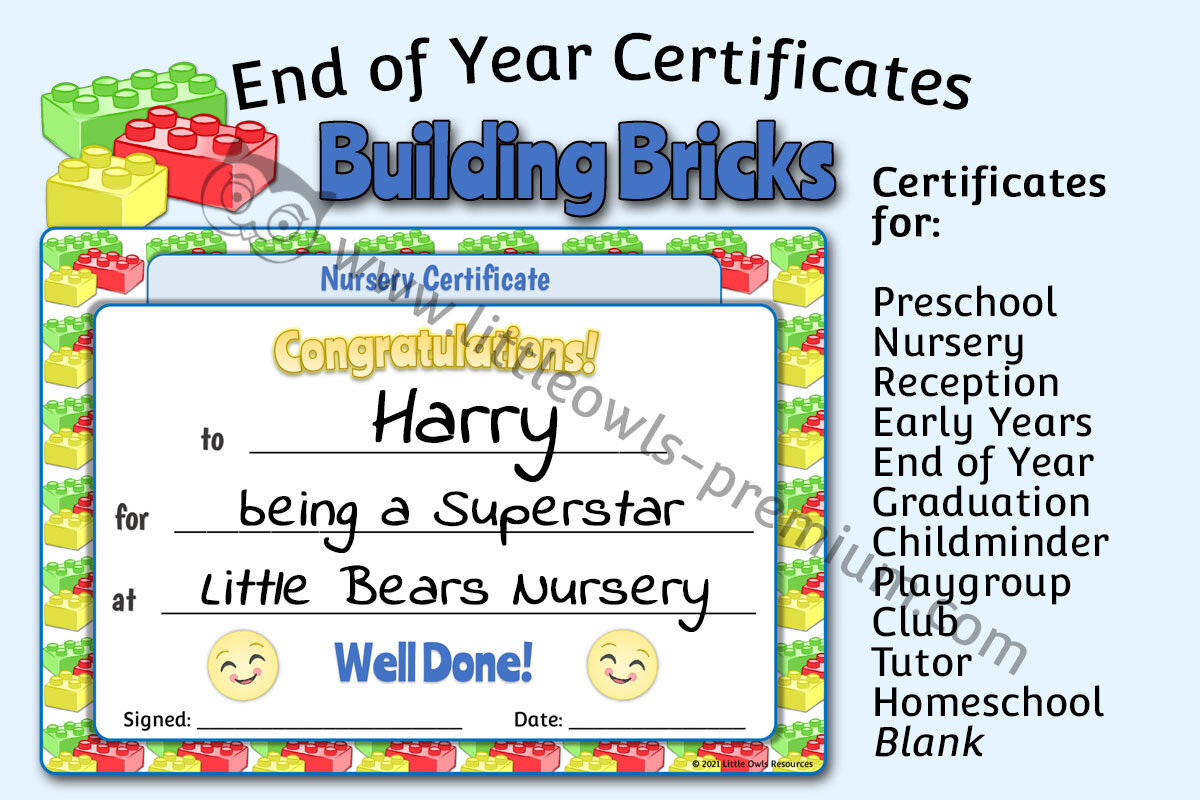 END OF YEAR CERTIFICATES - Building Bricks