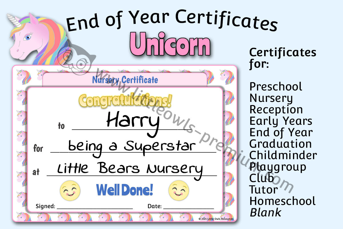 END OF YEAR CERTIFICATES - Unicorn