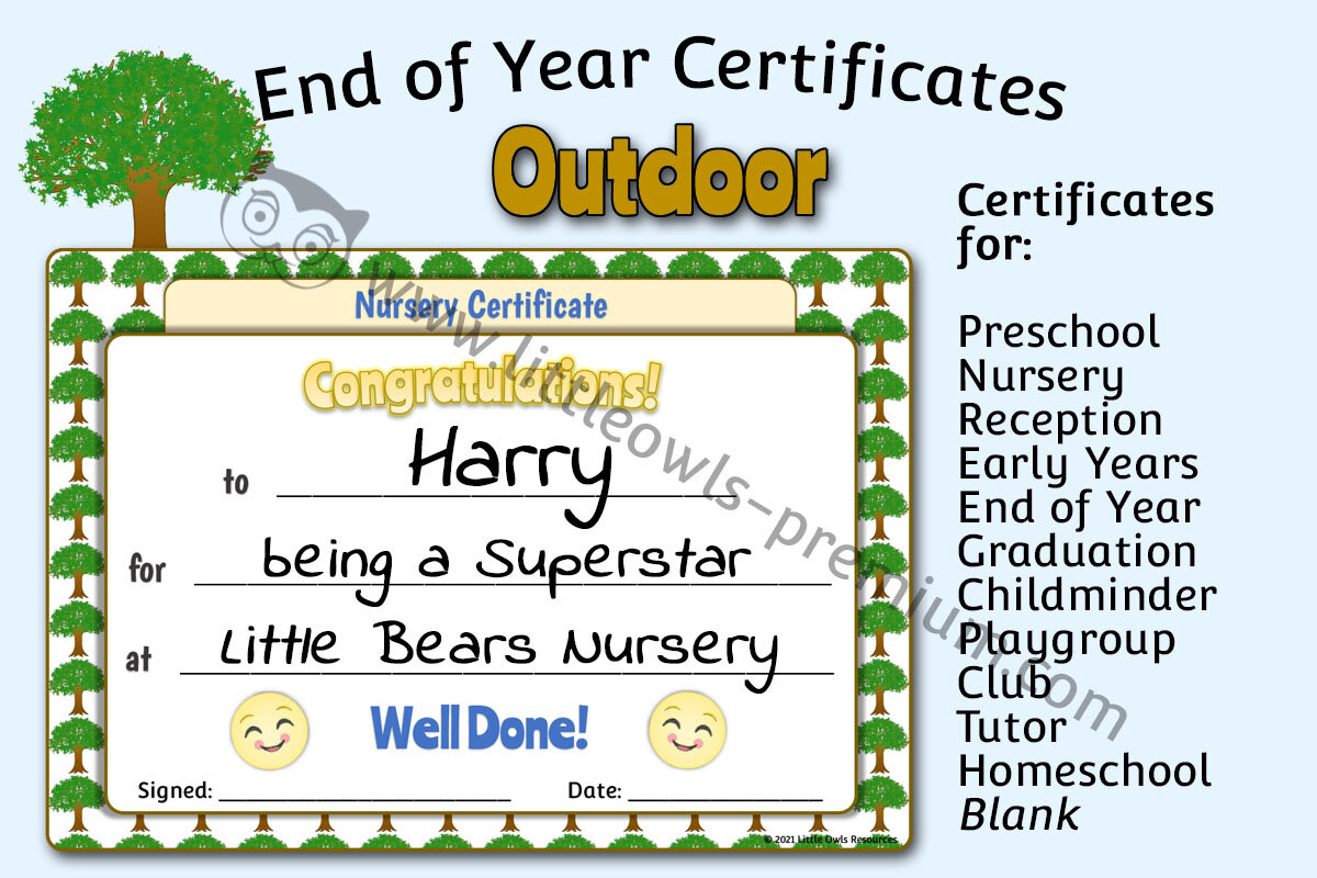 END OF YEAR CERTIFICATES - Outdoor