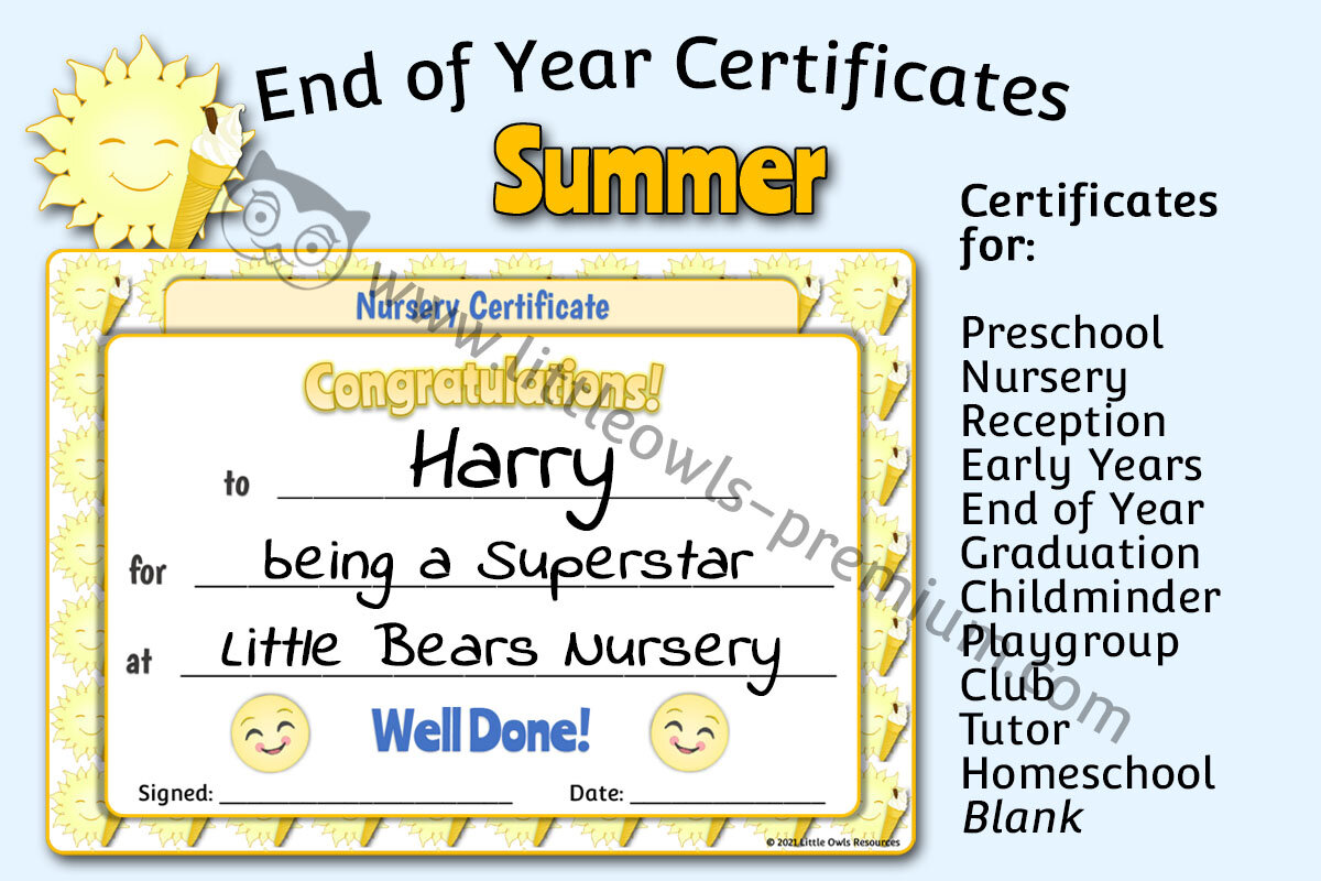 END OF YEAR CERTIFICATES - Summer