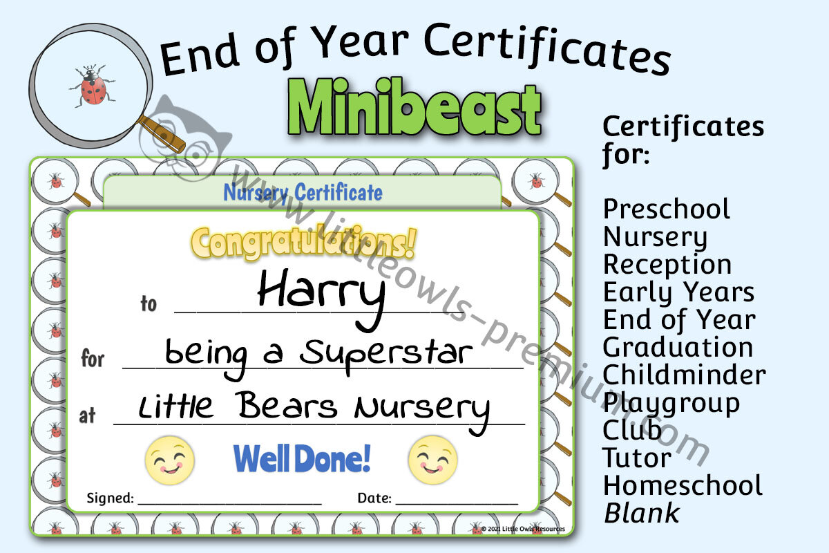 END OF YEAR CERTIFICATES - Minibeast