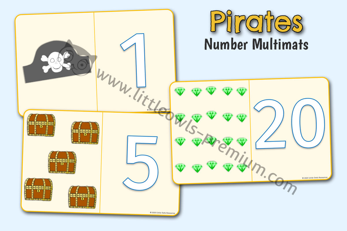 PIRATE NUMBER MULTIMATS - PLAYDOUGH, WHITEBOARD & PEN OR LOOSE PARTS 