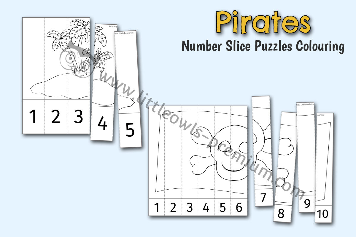 PIRATE NUMBER SLICE PUZZLES - COLOUR, CUT & STICK