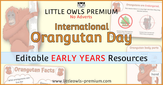    CLICK HERE   to find ‘INTERNATIONAL ORANGUTAN DAY’ resources on our ‘ENDANGERED ANIMALS’ PAGE.   &lt;&lt;-BACK TO ‘TOPICS’ MENU PAGE    