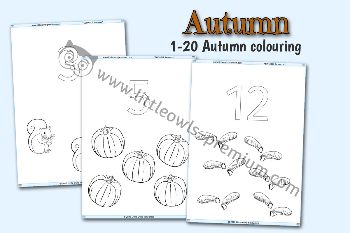 AUTUMN COUNTING (1-20) - COLOURING