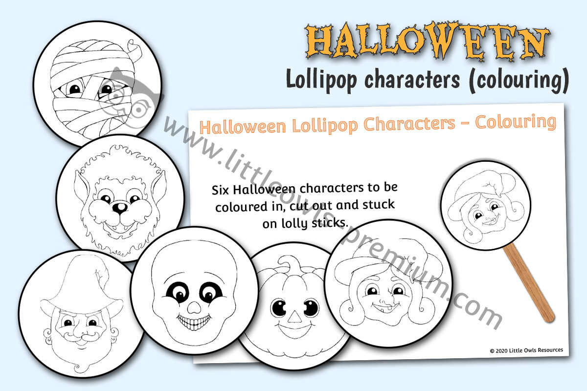 HALLOWEEN LOLLIPOP PUPPETS PACK - COLOURING