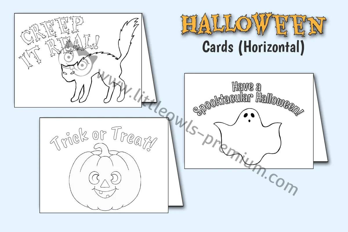 HALLOWEEN CARDS (HORIZONTAL) - COLOURING