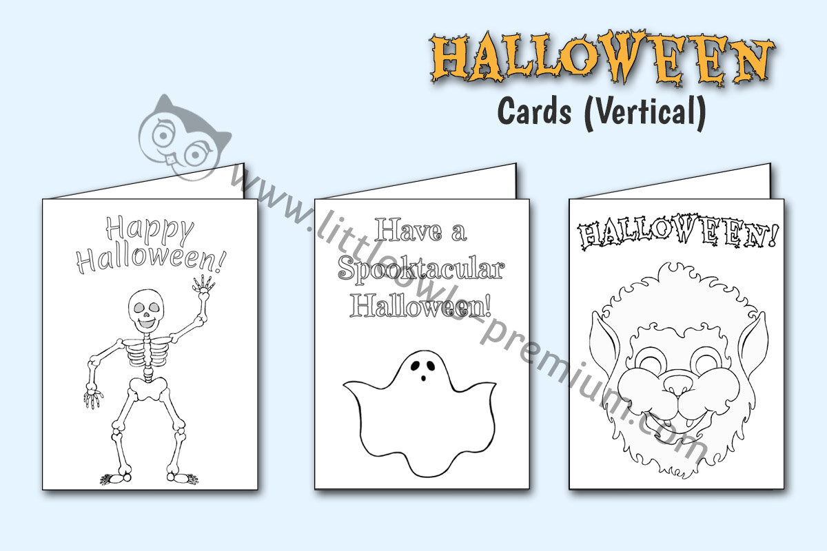 HALLOWEEN CARDS (VERTICAL) - COLOURING