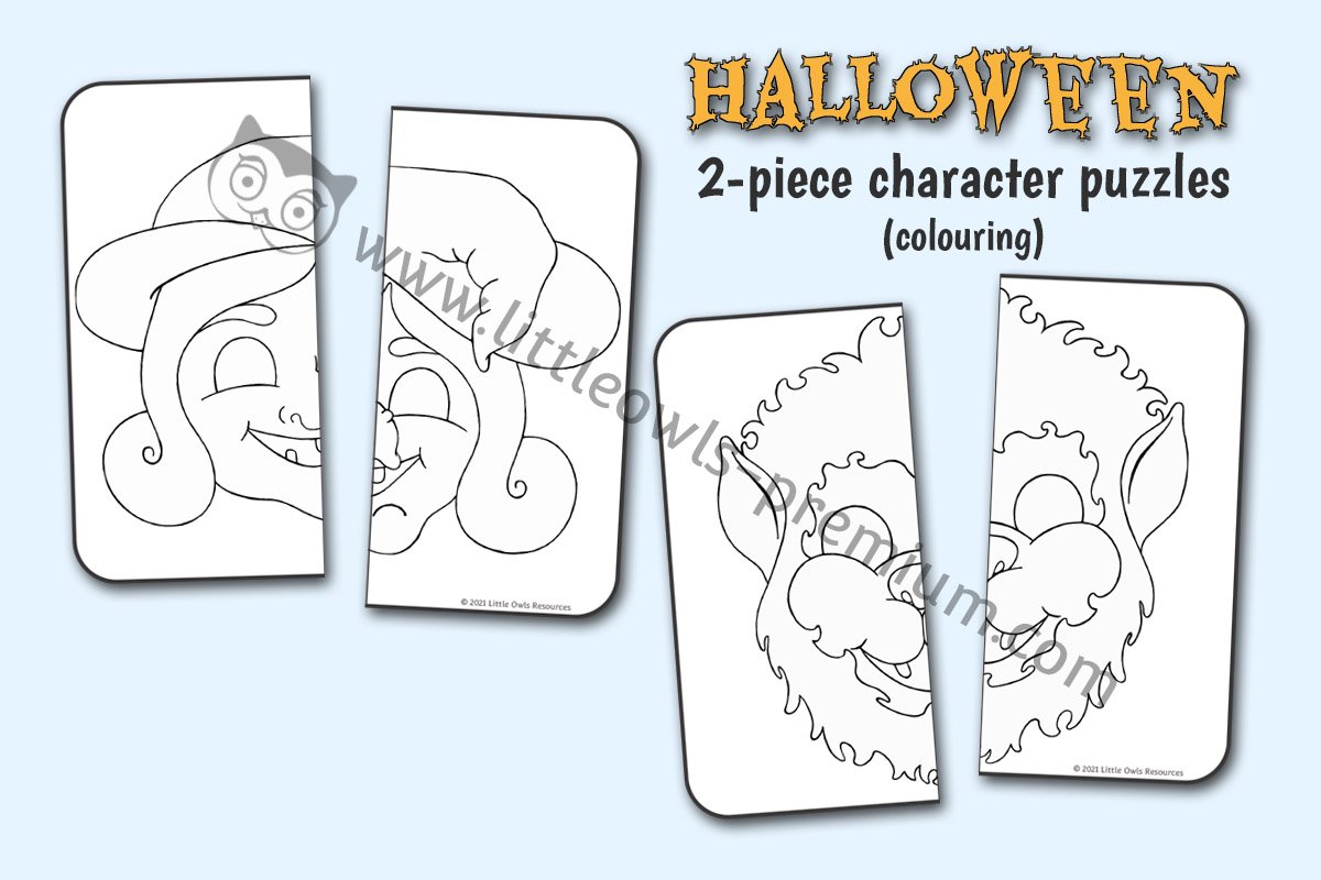 HALLOWEEN CHARACTER 2-PIECE PUZZLES - Colouring