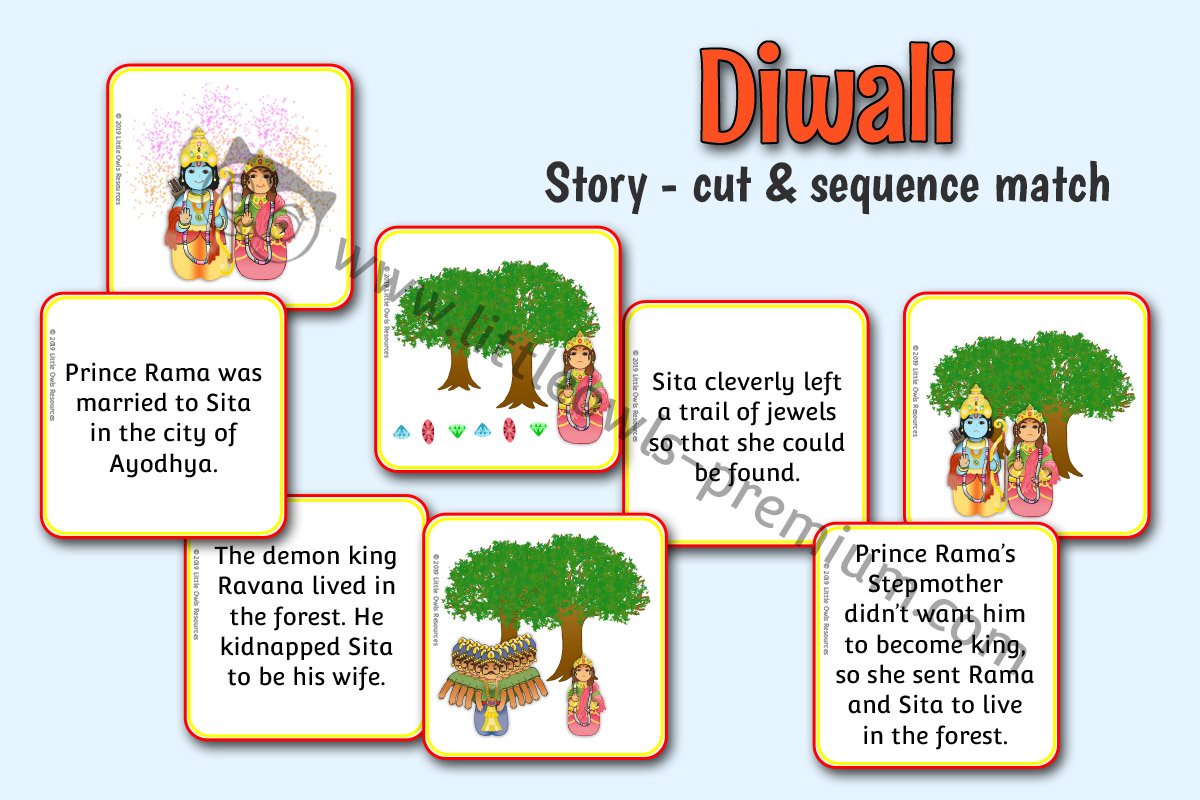 DIWALI STORY SEQUENCE CUT AND MATCH ACTIVITY