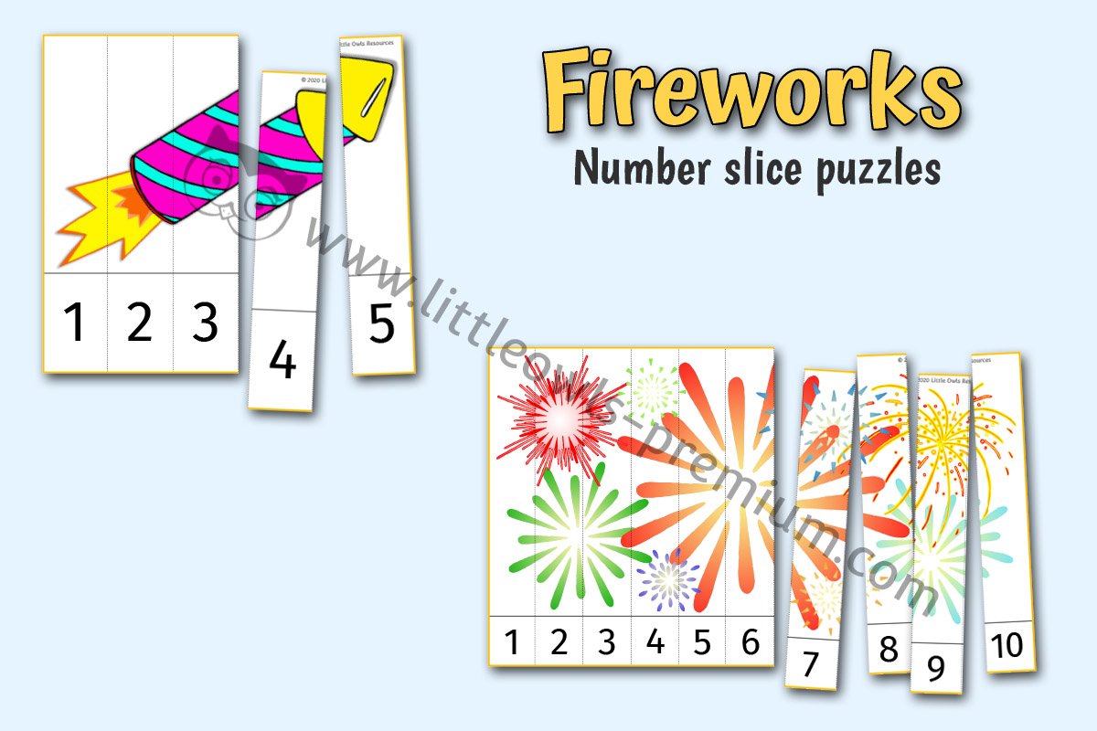 FIREWORK NUMBER SLICE PUZZLES (1-5 & 1-10)