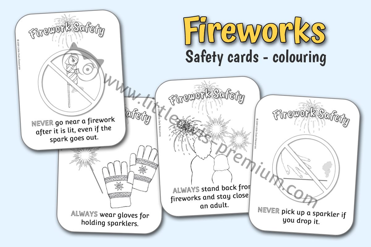 FIREWORK SAFETY CARDS - COLOURING