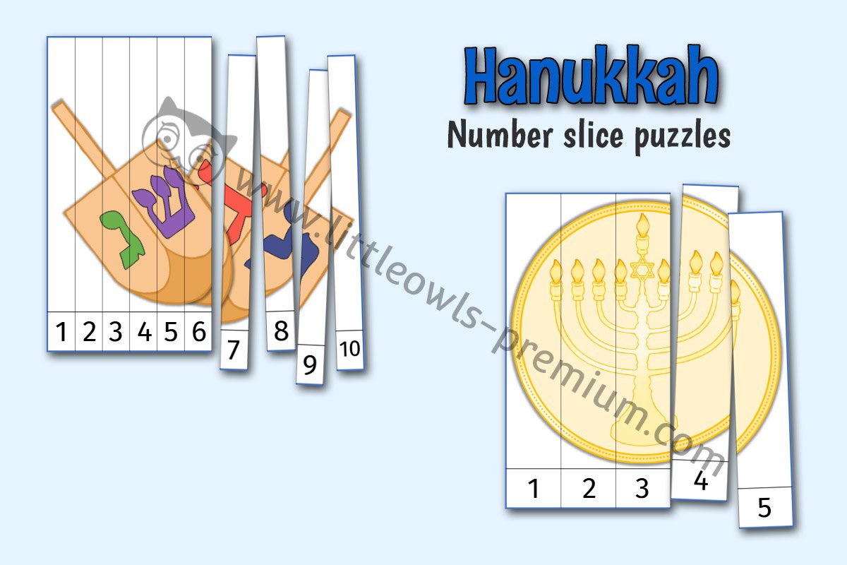 HANUKKAH NUMBER SLICE PUZZLES (1-5 & 1-10)