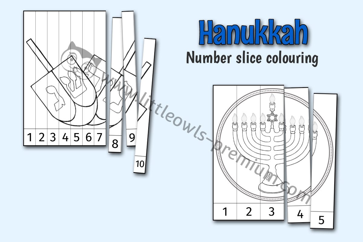 HANUKKAH NUMBER SLICE PUZZLES (1-5 & 1-10) - COLOURING