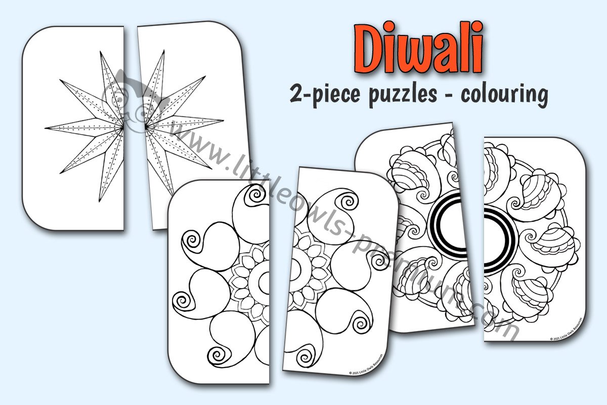 DIWALI 2-PIECE PUZZLES - COLOURING
